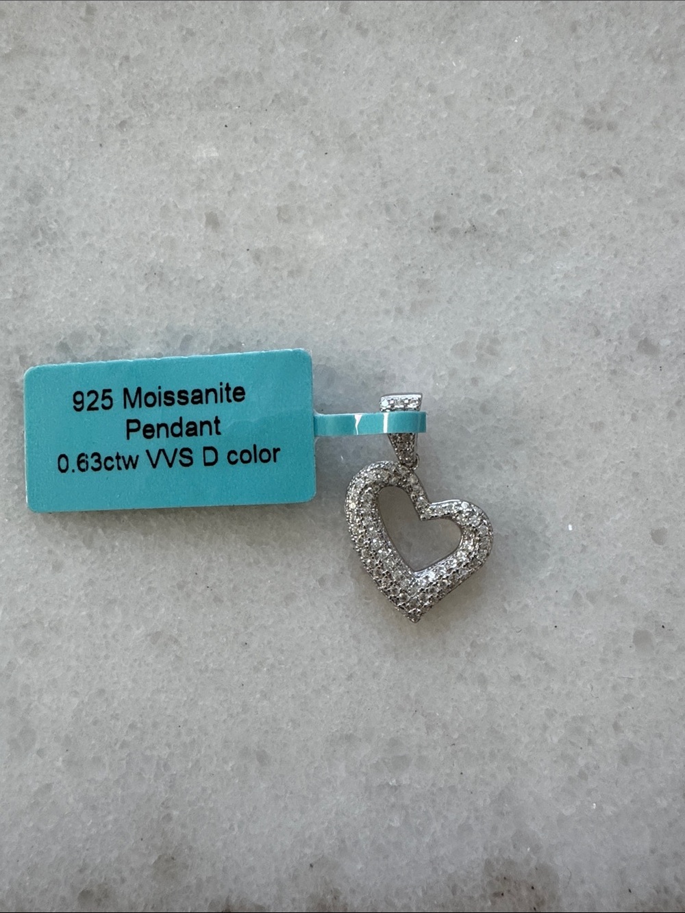 925 Sterling Silver Heart Pendant with Moissanite Pavé - Silver